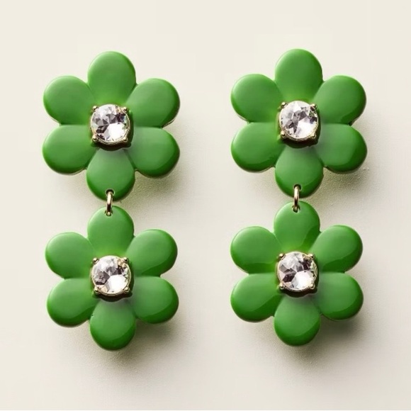kate spade Jewelry - kate spade Green Floral Earrings with Crystal Centers